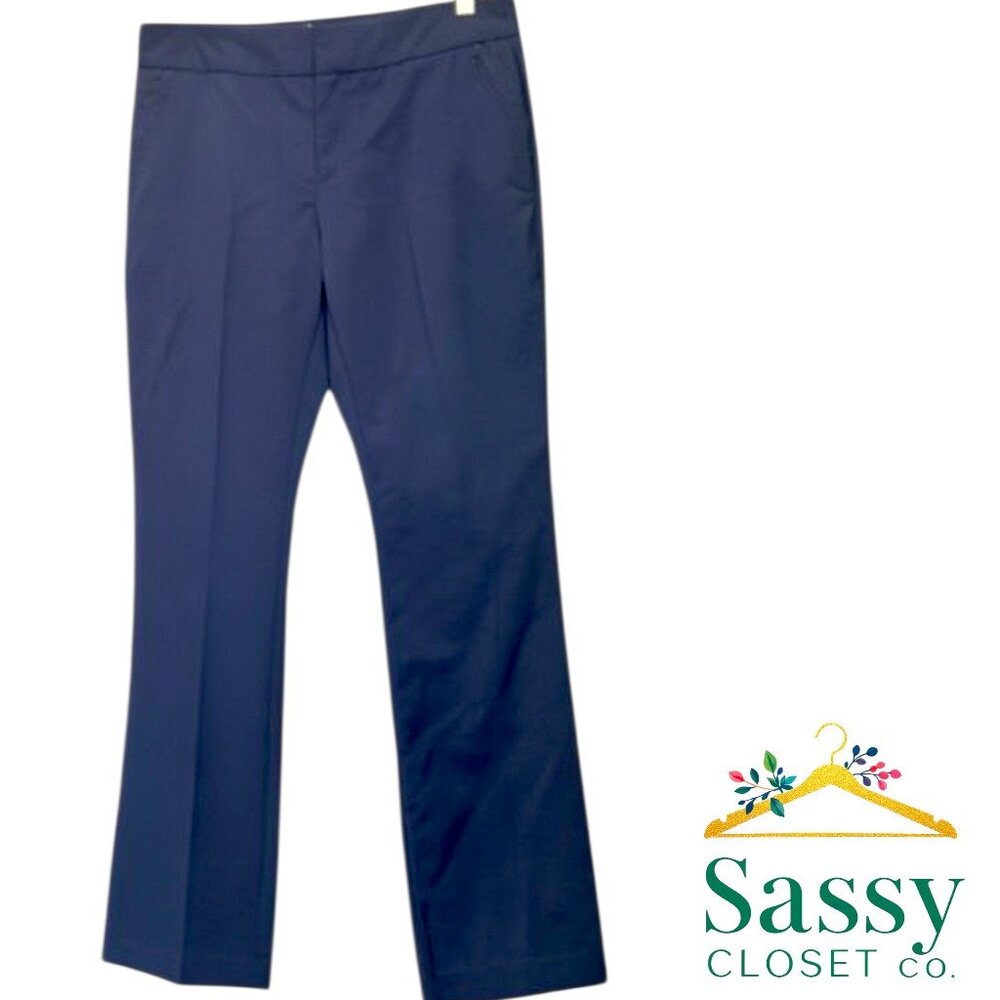 Calvin Klein Navy Straight Leg Pants Zip Pockets Flat Front Size 0 Stretch EUC